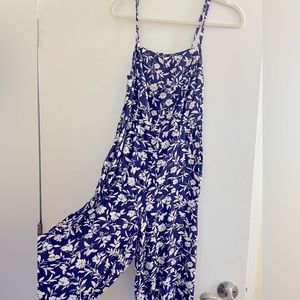 Blue and White Floral Flowing Jumpsuit